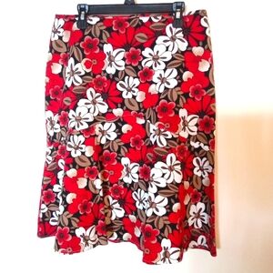 Clientele Women's Red Cotton Blend White Bohemian Floral Skirt Size 5